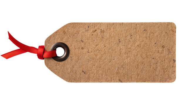 Kraft paper price tag with red ribbon and metal eyelet