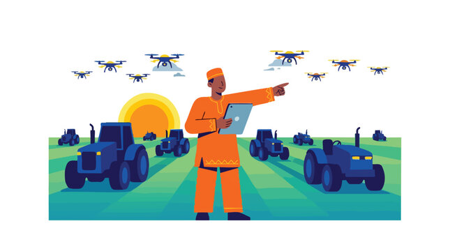 Visionary agtech leader overseeing autonomous drone fleet and smart tractors to drive sustainable food security in emerging global markets