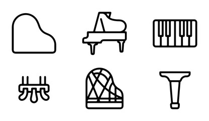 Piano Icons Set: Grand, Upright, Keyboard, Pedals, Music Symbols, Vector Graphics © Kabirul