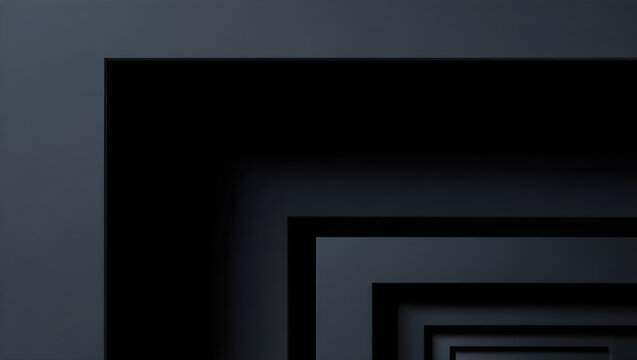 Abstract minimalist black 3D geometric shapes and luxury dark textured background.