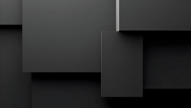 Abstract minimalist black 3D geometric shapes and luxury dark textured background.