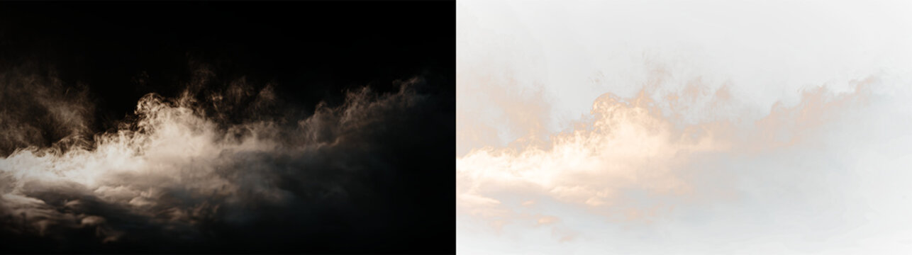 Clouds in the sky during sunset with soft colors creating a natural scene isolated on transparent background, PNG with a light overlay