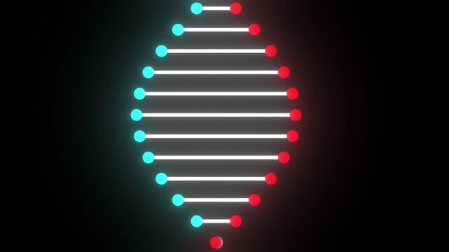 Biotechnology DNA Helix Animation Loop, Glowing Red Cyan Molecular Structure on Black Background