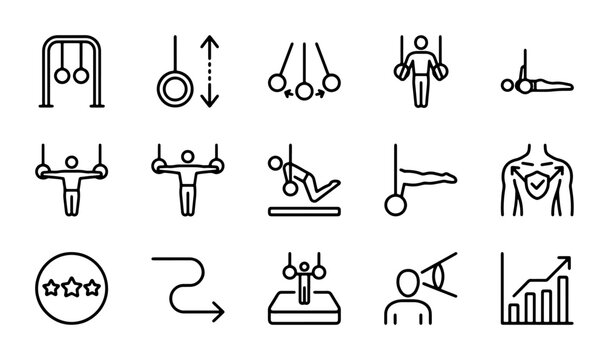 Gymnastics Icons Set, Sports Training Equipment Vector Graphics, Fitness Activity Symbols