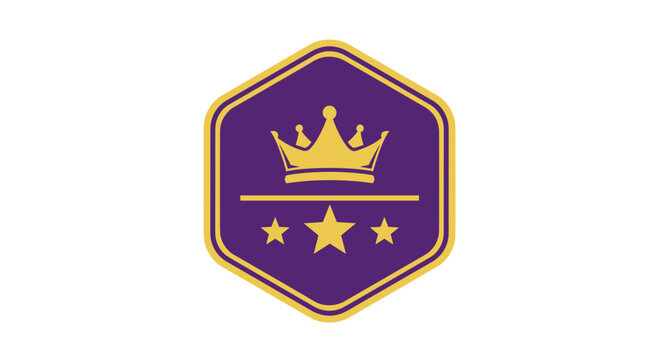 Golden Crown Emblem with Three Stars on Purple Background.