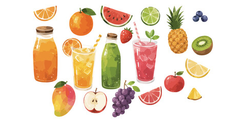 Watercolor fresh fruit juices elements © dian's
