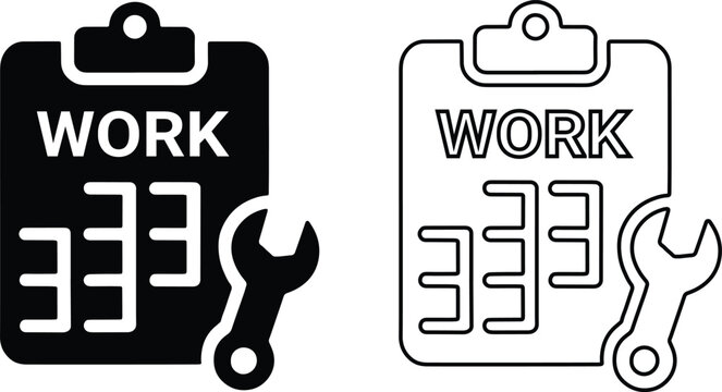 Work order clipboard and repair wrench vector icon set