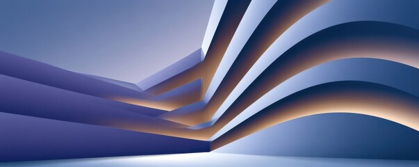 Fototapeta premium Abstract layered architecture with curved waves, warm lighting and modern minimal interior design