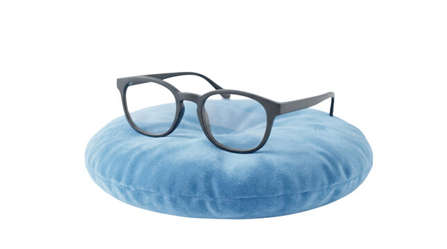 Insurance glasses on soft cushion home setting high fidelity imagery comfortable environment unique perspective
