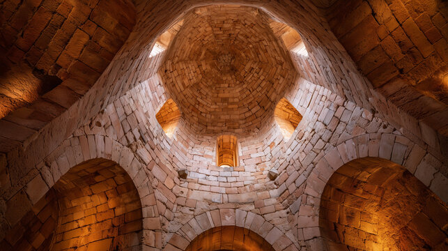 squinch. Interior of a round stone tower, corner where masonry walls curve inward to support the ceiling. real-estate listings.
