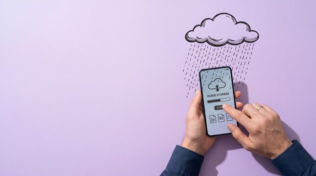 Man Hand Syncing Cloud Storage Data on Smartphone Representing Digital Security