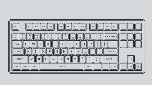 Minimalist Keyboard Outline Drawing, Technology and Communication Icon