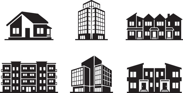 Commercial Real Estate Apartments And Housing Icons For Property Development