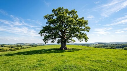 Fototapeta premium Beautiful natural landscape of a majestic tree in an open rural field.
