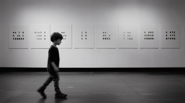 Ni&ntilde;o junto a fondo lleno de letras