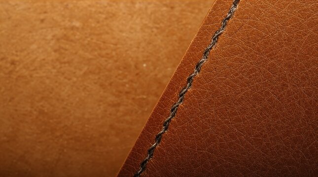 Brown leather texture with diagonal stitching seam detail craftsmanship concept