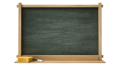 Green chalkboard with wooden frame chalk, and sponge © Hannah