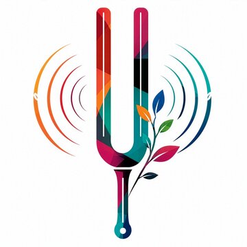 Abstract Tuning Fork with Botanical Branch and Frequency Waves