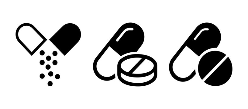 medicine pill and capsule icons set vector