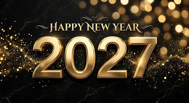 Happy new year 2027 creative greeting card design, Happy new year 2027 design. With colorful truncated number illustrations.