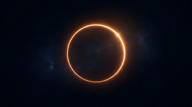 The solar eclipse occurs during night with stars and a bright orange ring around the dark moon.