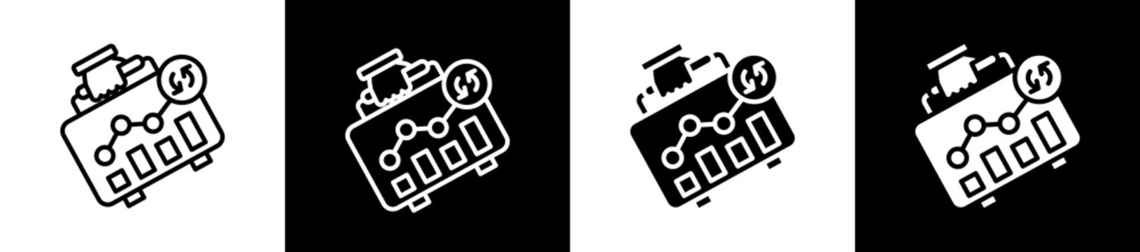 Cycle Icon In Outline And Glyph Styles With Black And White Variations