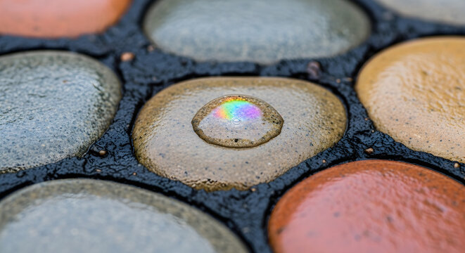 Close-up of eyeshadow palette with rainbow reflection