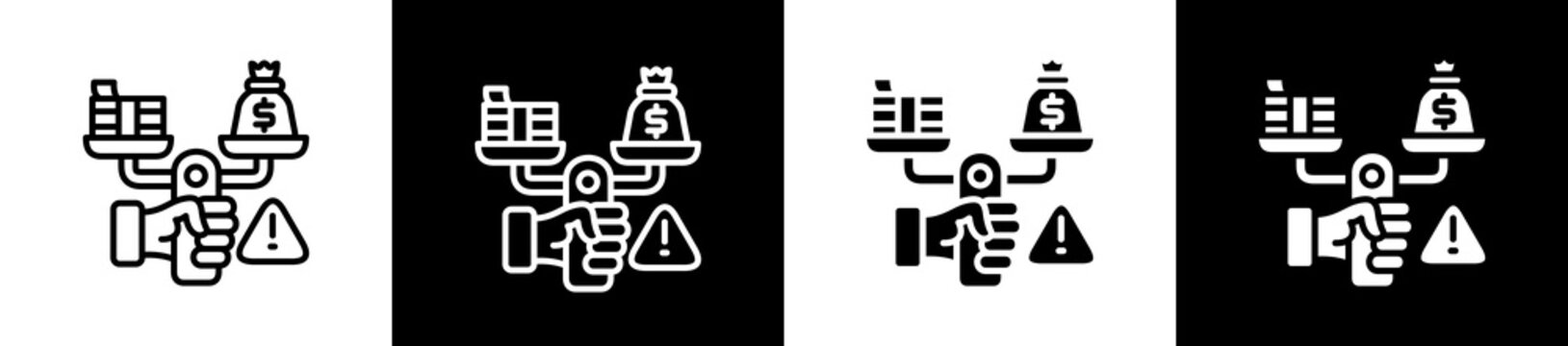 Solvency Icon In Outline And Glyph Styles With Black And White Variations