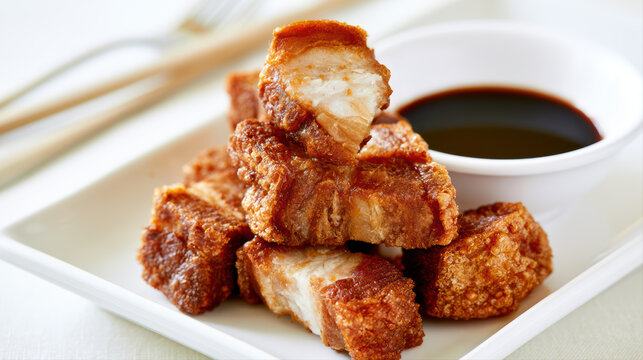 crispy pork belly moo krob food photography with golden crust