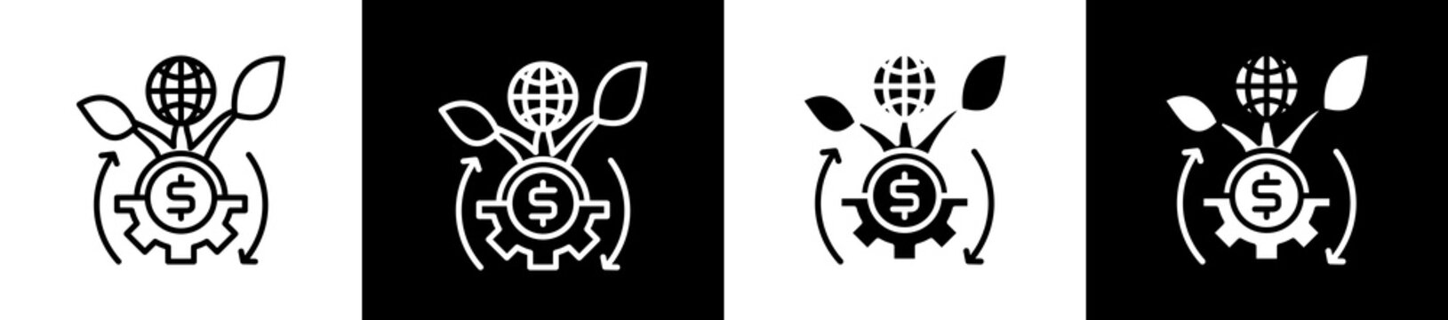 Sustainability Icon In Outline And Glyph Styles With Black And White Variations