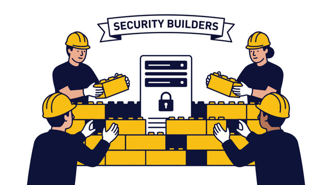 Construction Workers Building A Secure Server Defense Wall