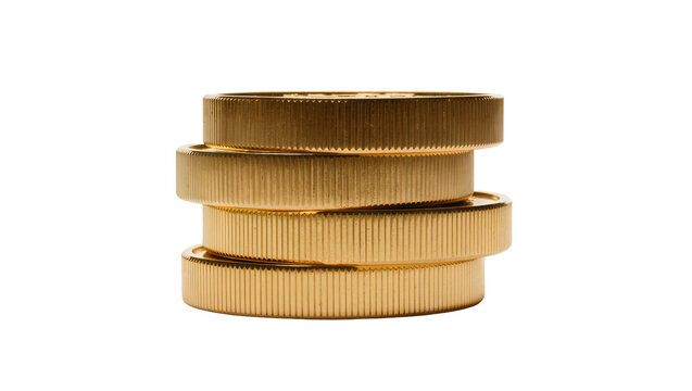 Stack of four gold coins with reeded edges