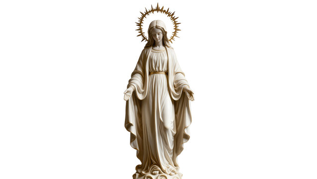 Virgin Mary statue with golden halo and flowing robes