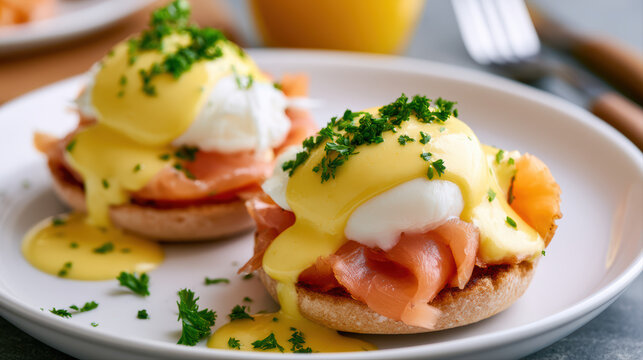 food photography poached eggs benedict with hollandaise sauce