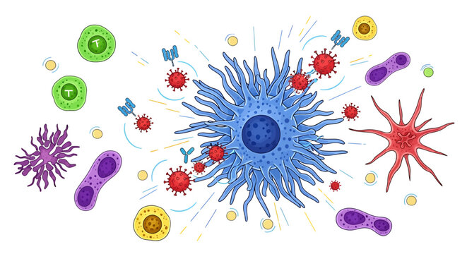 Immune system response with dendritic cell and virus particles