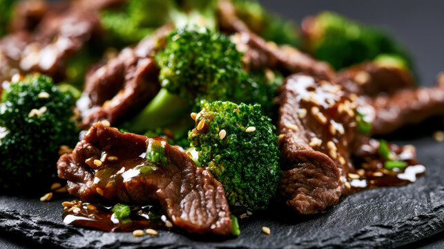 vibrant stir-fried beef with broccoli food photography