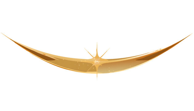 Golden crescent shape with starburst, abstract decoration element, isolated on white background.