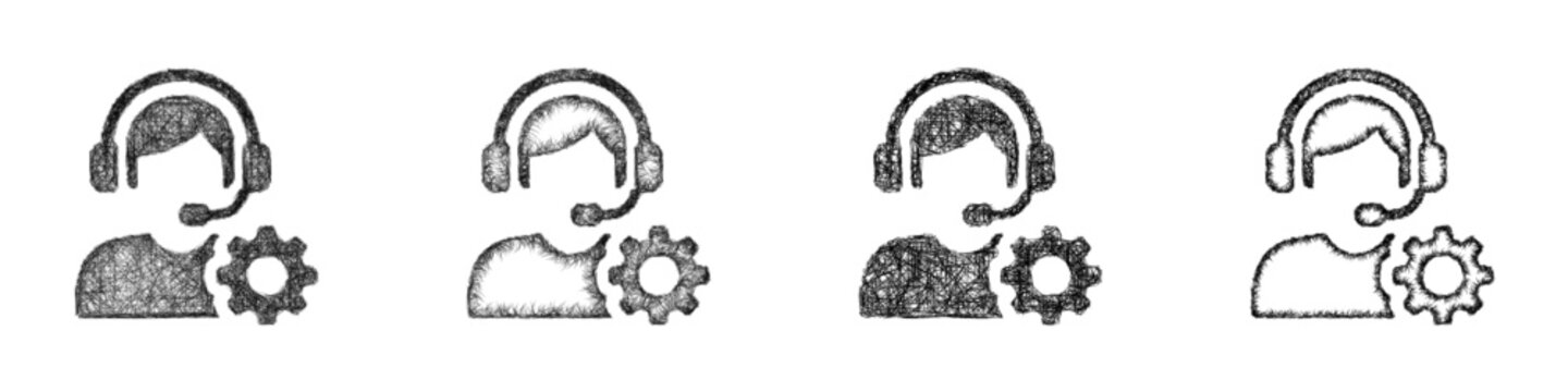 Black and white sketch technical support icon design set