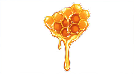 Honeycomb with golden honey dripping. © jami