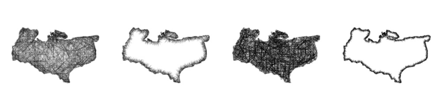 Sketch black and white Kent (England) outline map design set