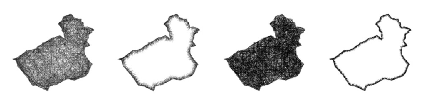 Black and white sketch Kirklees (England) outline map design set
