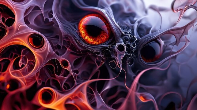Abstract Surreal Creature Eye with Fiery Tendrils.
