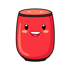 Obraz premium A red, rounded, smiling cartoon character with a happy face, and a black rim on top and bottom