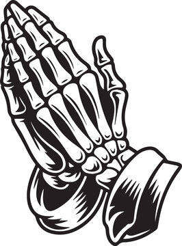 Praying skeleton hand with cuff isolated on transparent background, Vector, illustration