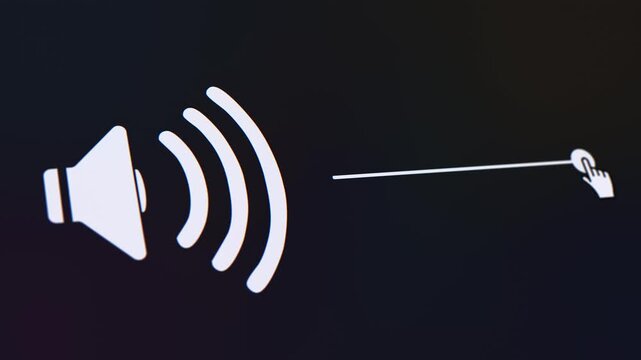 Video animation of a audio volume level control icon animation, sound volume slider interface - close-up.