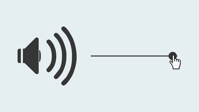 Video animation of a audio volume level control icon animation, sound volume slider interface - close-up.
