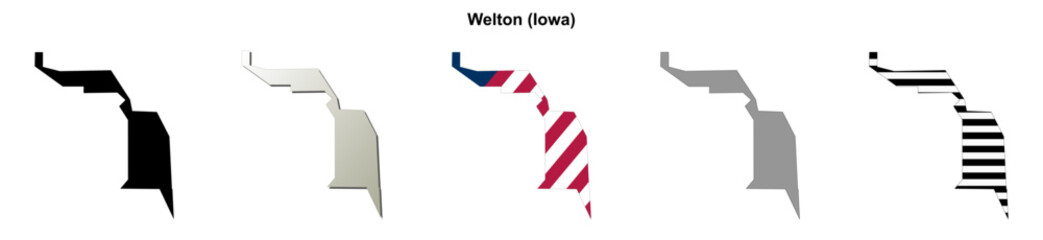 Obraz premium Welton (Iowa) blank outline map set
