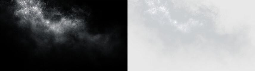 Clouds drift across a bright sky on a sunny day with blue hues in the background and soft white formations, PNG with a light overlay © Liubov