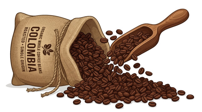 illustration coffe bean spilling sack