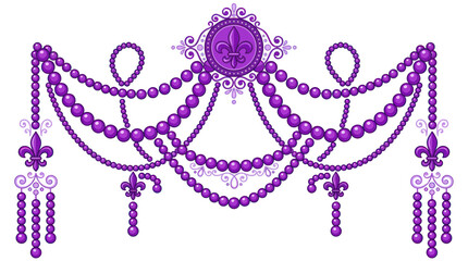 Ornate Purple Fleur de Lis Garland with Pearl Beads - Elegant Decorative Element © Jeni